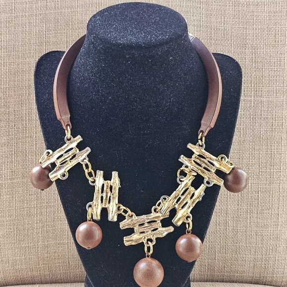 Vintage Necklace Gold/Brown Tone Statement Balls Drop Necklace - Picture 1 of 10